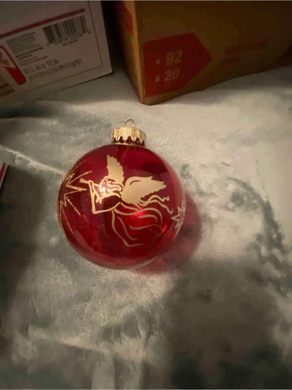 Red Glass Christmas Ornament with Gold Angel Design